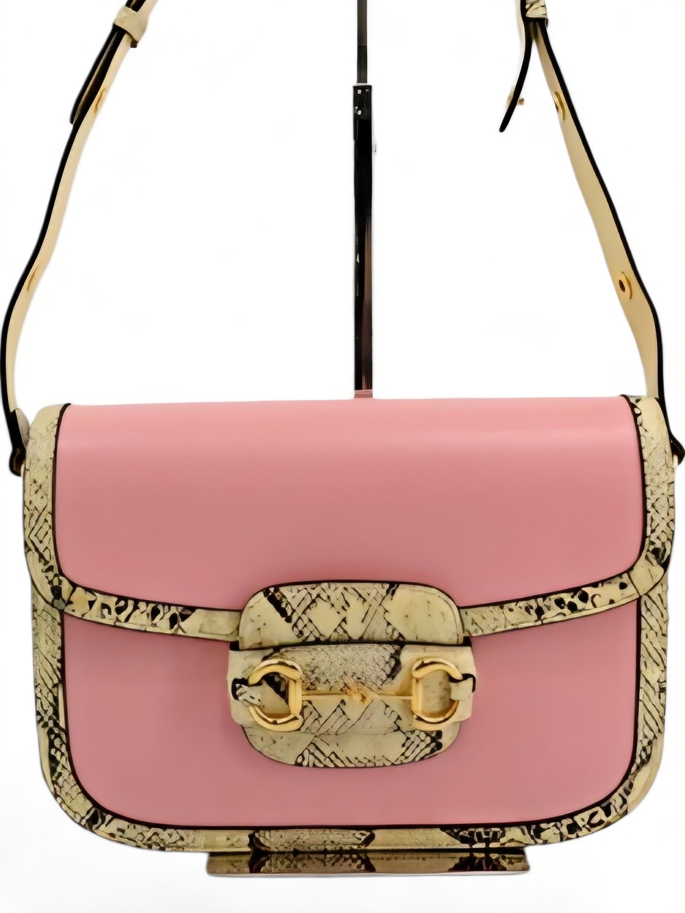 Gucci Python Azalea Calfskin Snakeskin Horsebit 1955 Shoulder Bag in Wild Pink